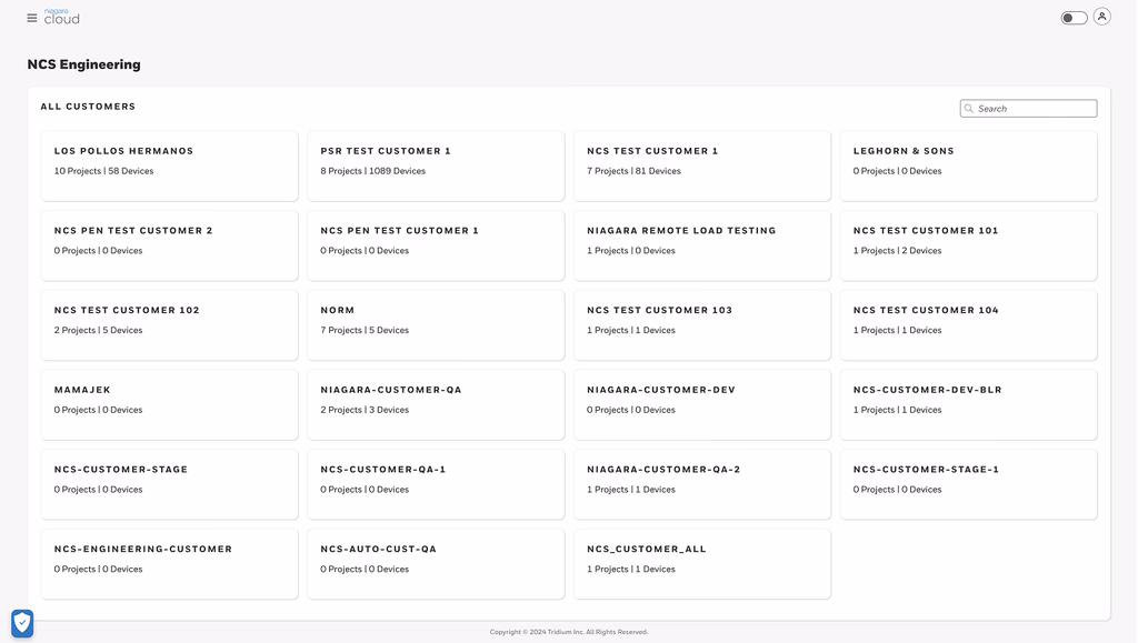 Niagara Cloud customer listing view